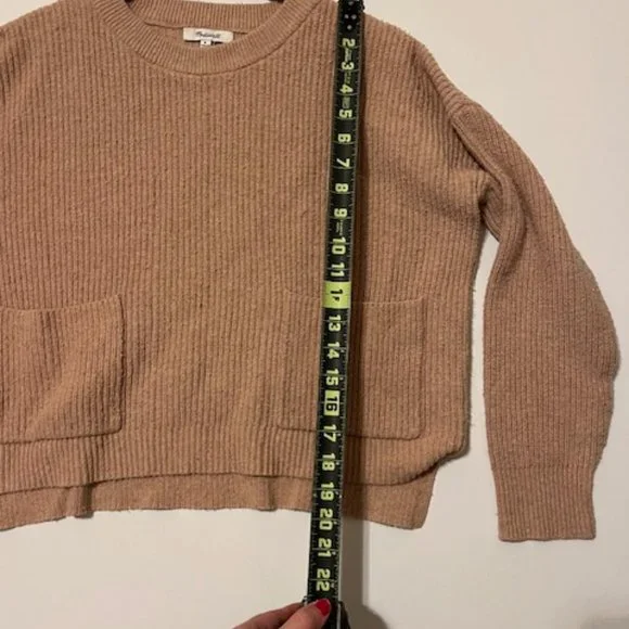 Women's Madewell Patch Pocket Pullover Long Sleeve Oversized Sweater Tan Sz M - Picture 6 of 6